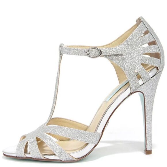 Betsey Johnson Blue by Betsey Johnson Tee Silver Glitter Dress Heels -8.5 - Picture 3 of 14